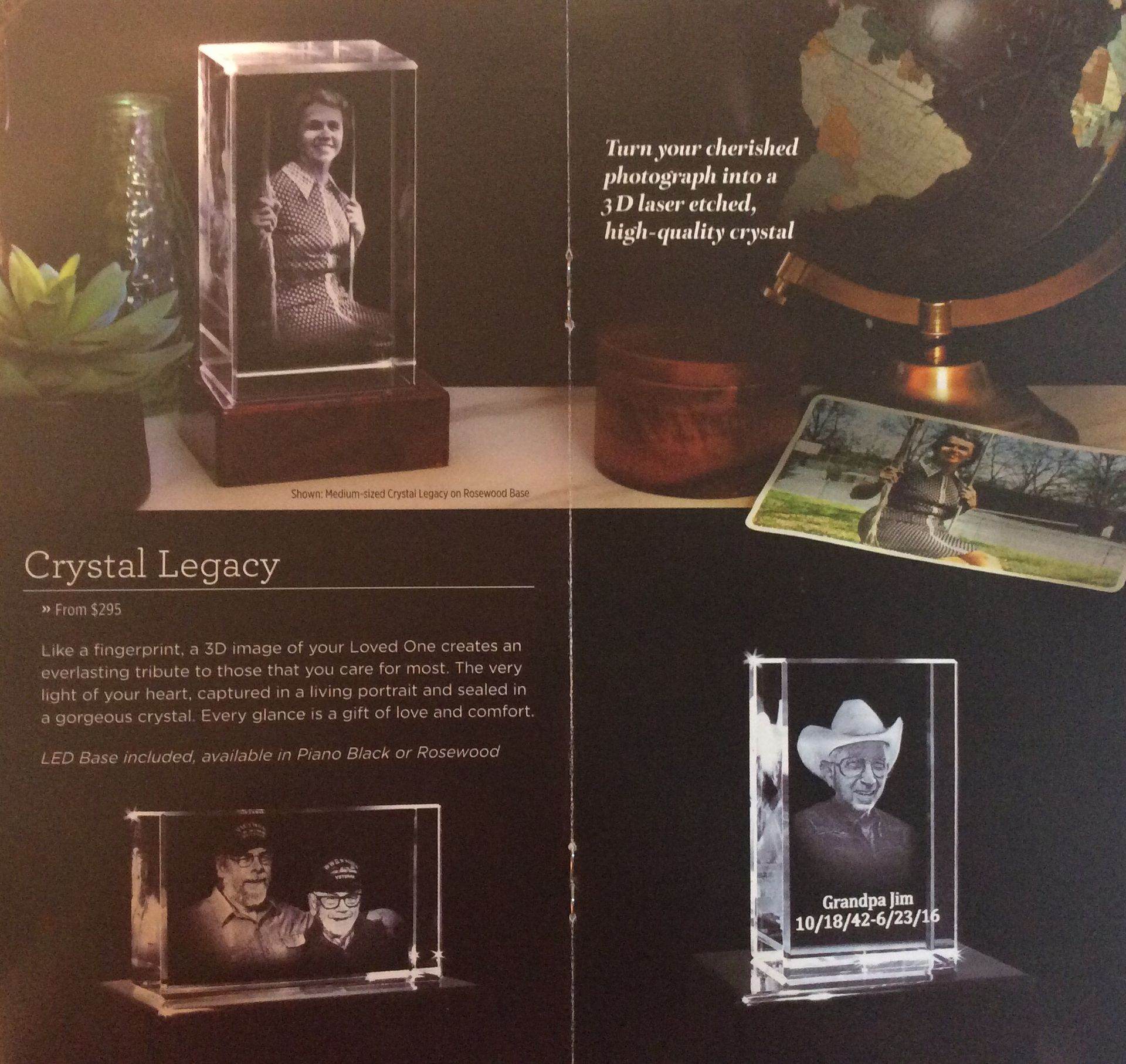 A brochure for crystal legacy includes a picture of a man in a cowboy hat