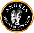 Logo for Angels Gentlemen's Club in Kalamazoo, MI. Features an angel graphic with the club's name in a gold-edged circle.