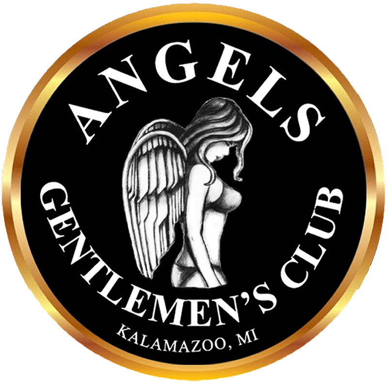 Logo for Angels Gentlemen's Club in Kalamazoo, MI. Features an angel graphic with the club's name in a gold-edged circle.