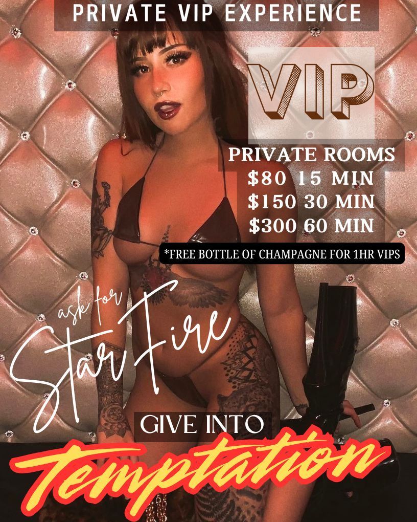 Advertisement for VIP rooms with woman in lingerie, pricing, and text
