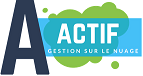 A blue and green logo for actif gestion sur le nuage
