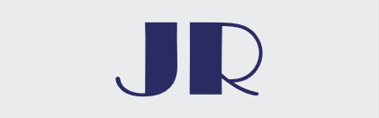 Un logo jr bleu sur fond blanc.