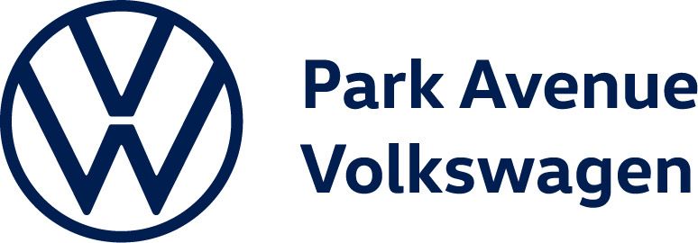 Le logo de Park Avenue Volkswagen est bleu et blanc.