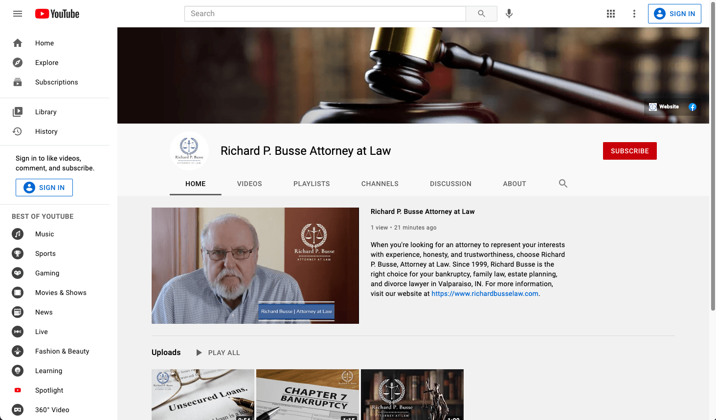 Richard P. Busse Attorney at Law Youtube Page