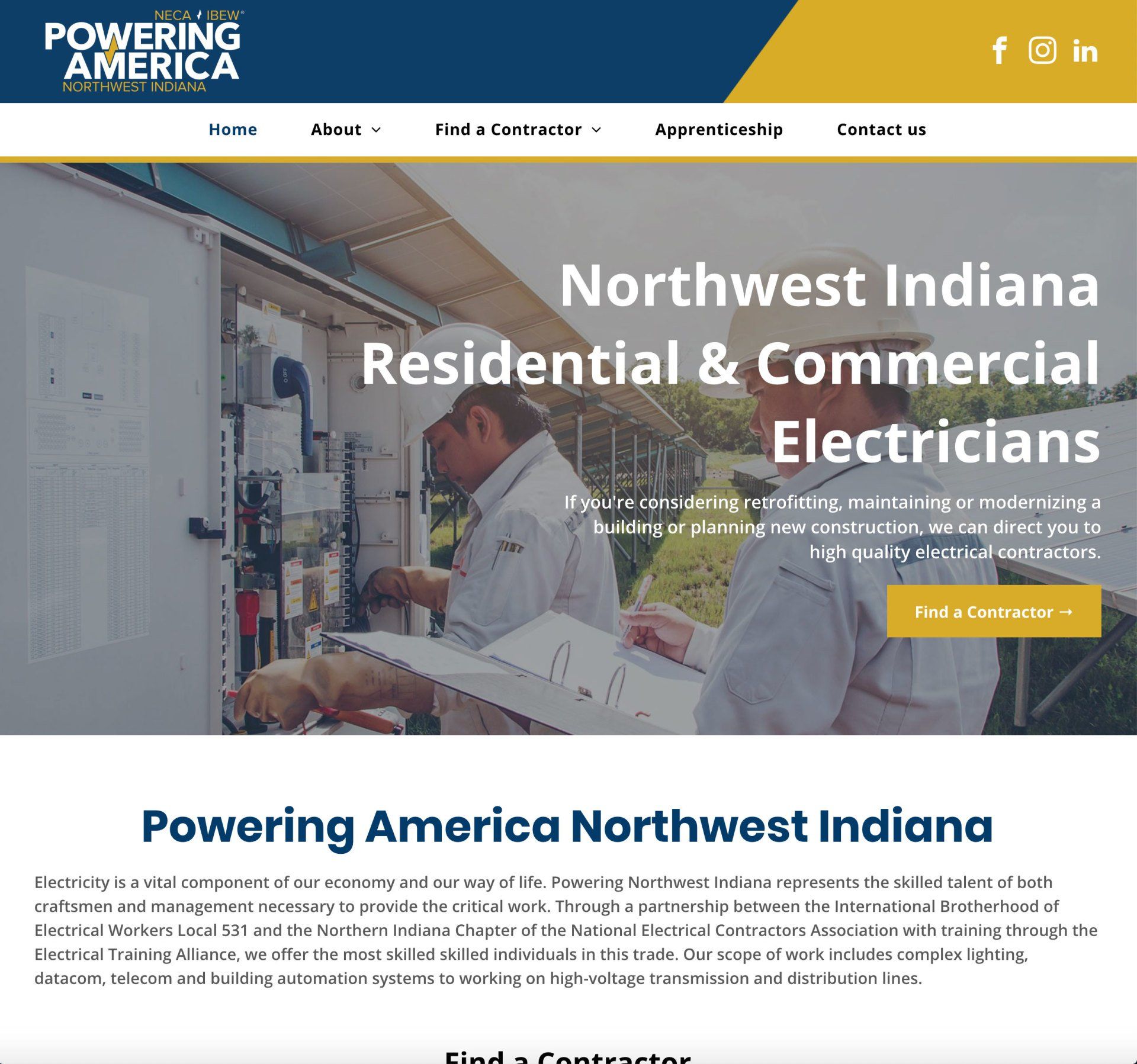 A website for northwest indiana residential and commercial electricians