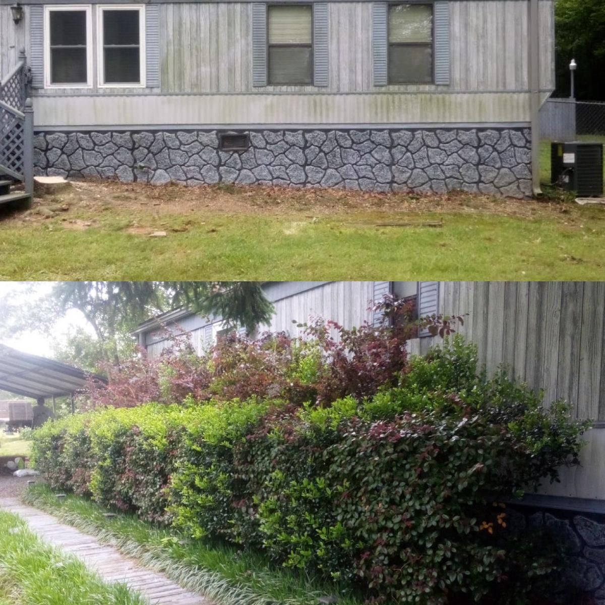 A before and after picture of a mobile home.