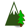 Green mountain range with a pine tree.