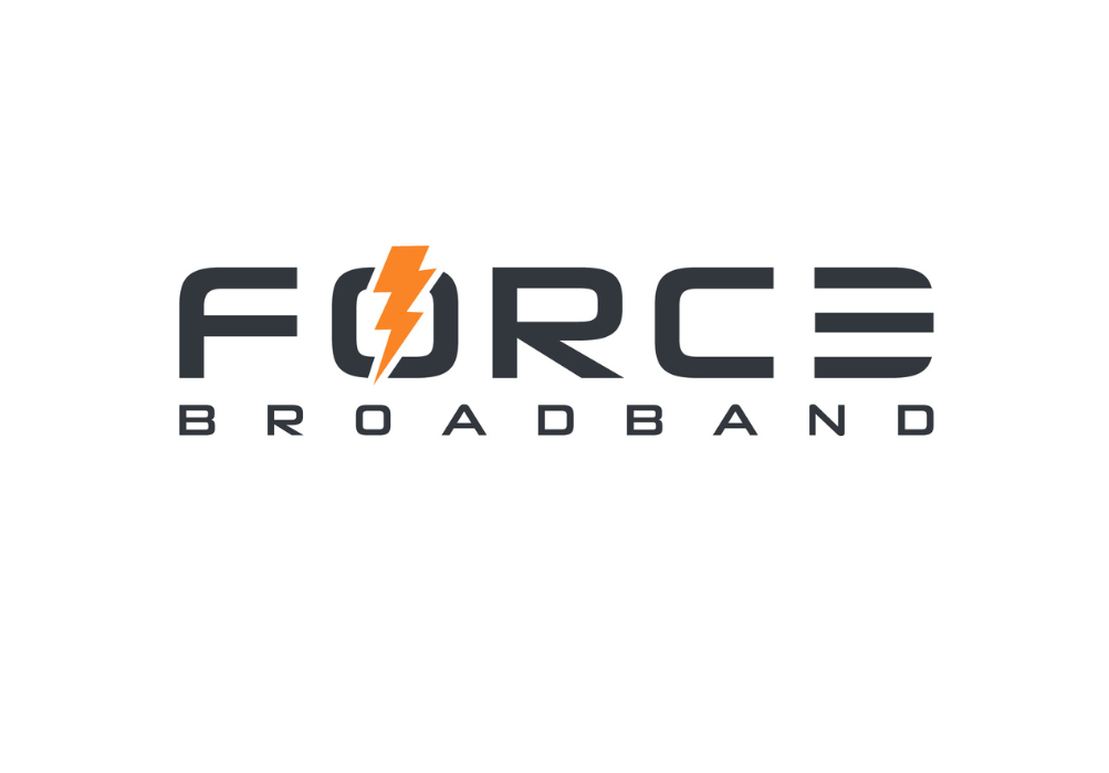 Force Broadband logo with orange lightning bolt in the letter 