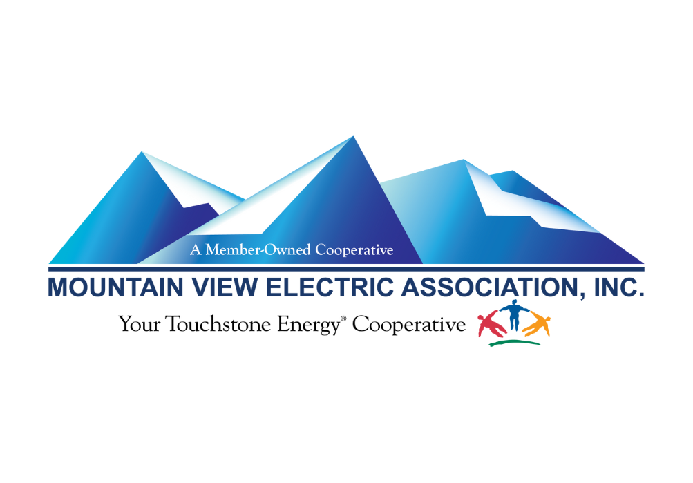 Logo of Mountain View Electric Association, Inc. with blue mountain graphic and text: 