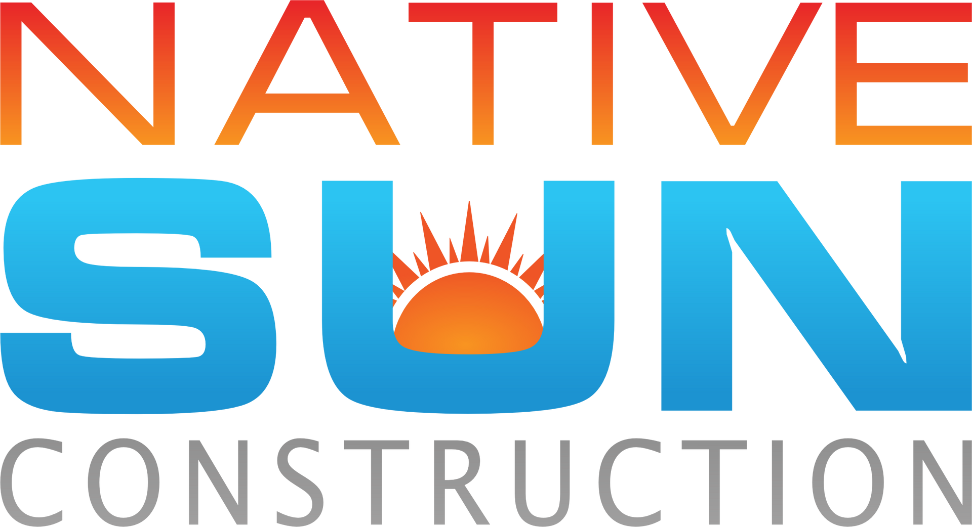 Native Sun Construction logo: Text with orange/blue gradient and sun graphic.
