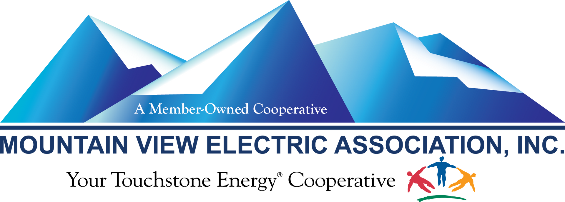 Logo of Mountain View Electric Association, Inc. with blue mountain graphic and text.