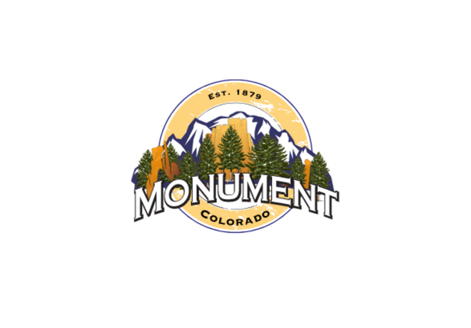 Monument, Colorado logo: Mountain scene with pine trees, 