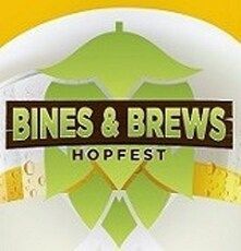 Bines & Brews Hopfest logo featuring a green hop design with text on a brown banner.