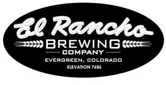 Black oval logo for El Rancho Brewing Company of Evergreen, Colorado. Features text and wheat design.
