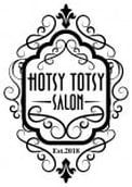 Logo for Hotsy Totsy Salon. Black ornate frame encloses text: 