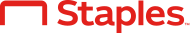 Staples logo with a red block with a curved top, and the word