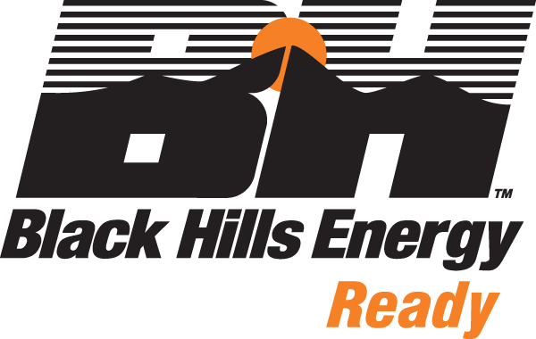 Black Hills Energy logo: Black mountains, orange sun, and text 