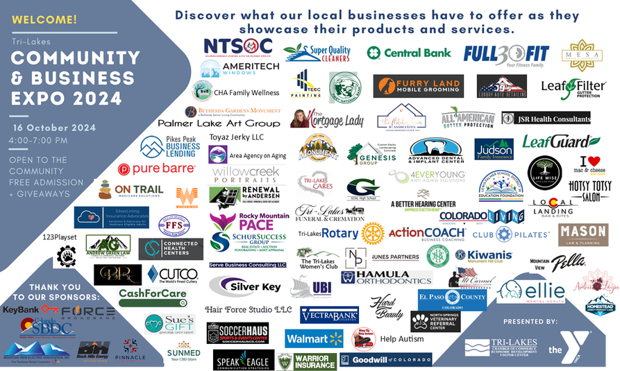 Community and Business Expo 2024 flyer, showcasing local businesses with logos, promoting products and services.