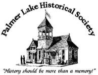 Logo for Palmer Lake Historical Society: building illustration with arched text and quote.