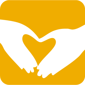 Two hands making a heart shape on a yellow background