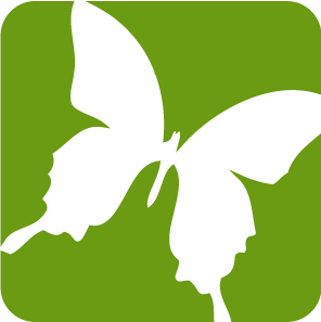 A white butterfly is silhouetted against a green background