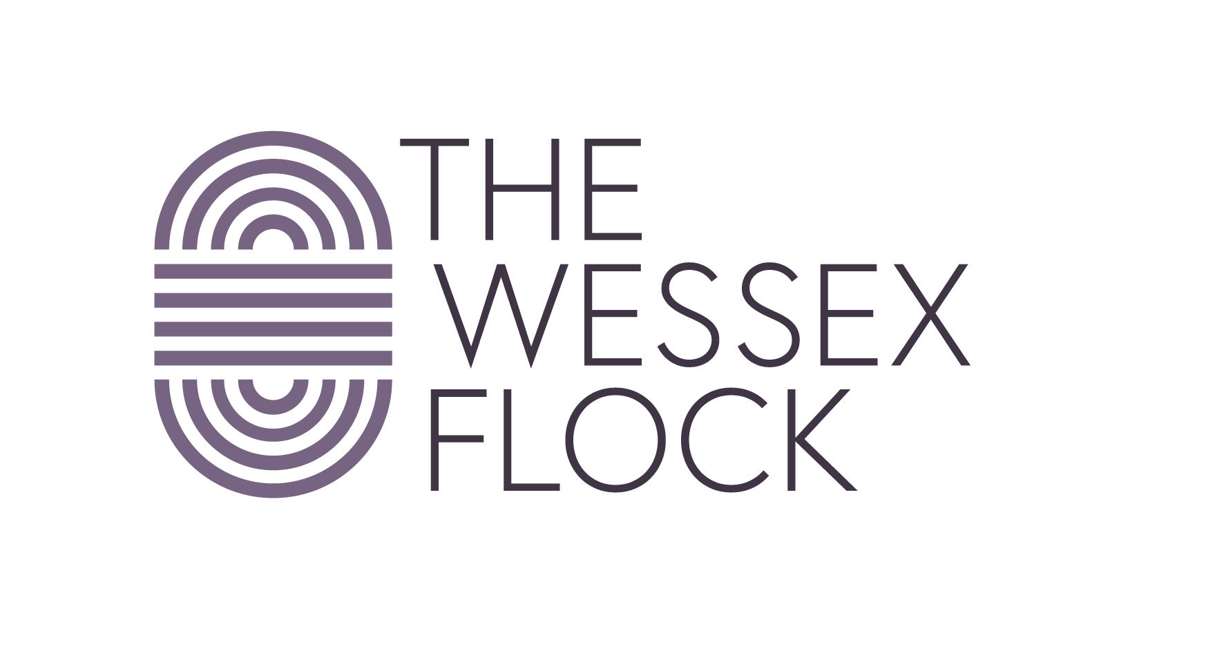 Logo for The Wessex Flock featuring a stylized purple circle icon with concentric arcs and text to its right.