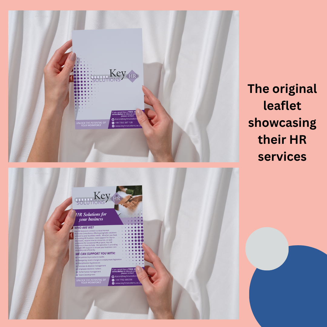 Leaflet front and back with someone holding it.