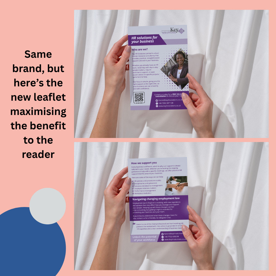 New leaflet - front and back of a leaflet someone is holding