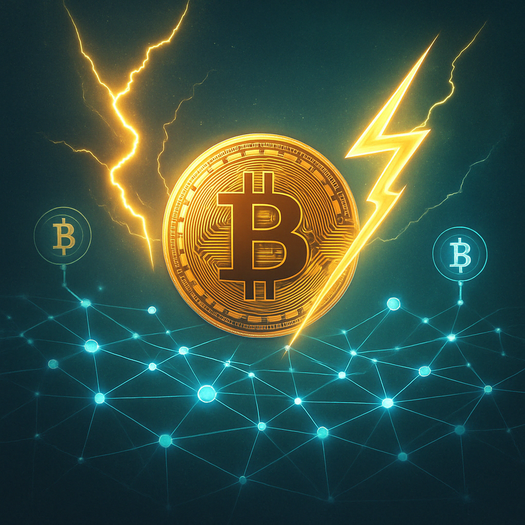 A bitcoin with a lightning bolt coming out of it.