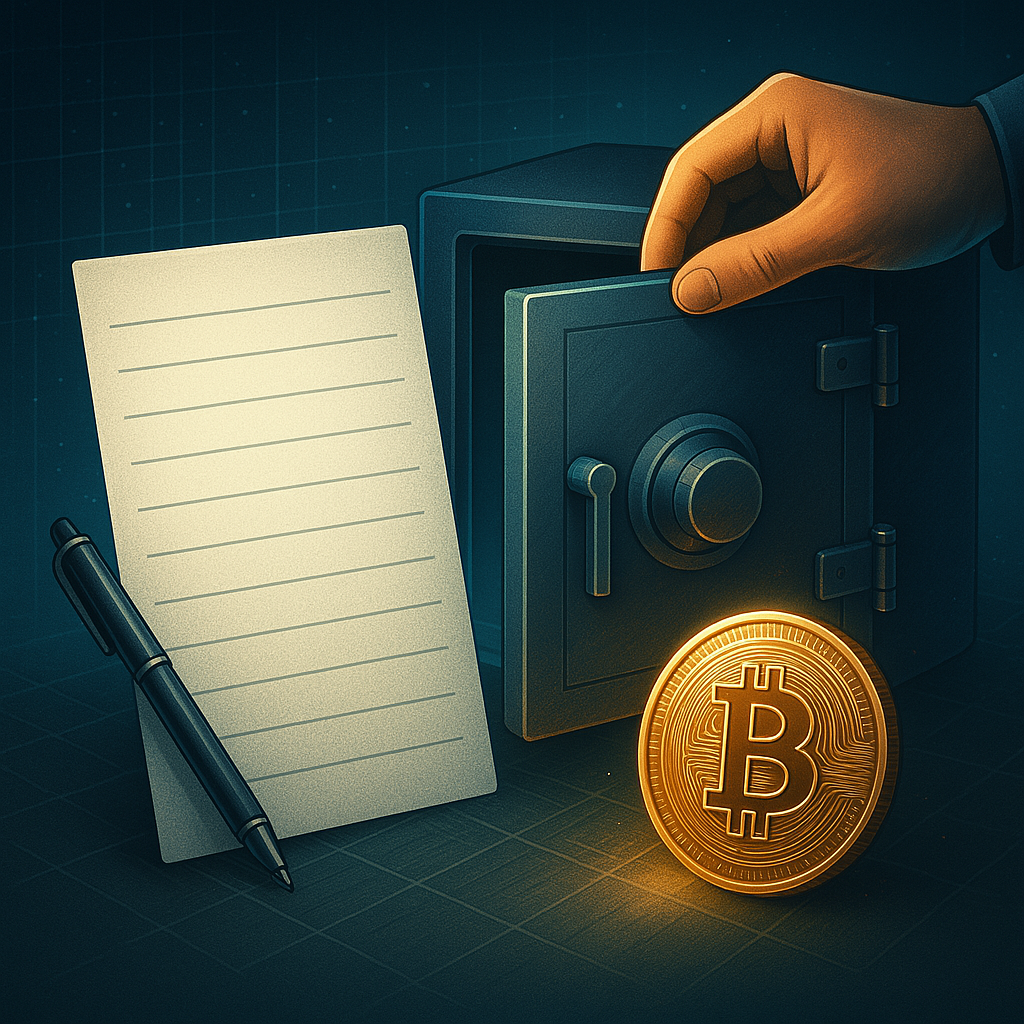 A person is opening a safe with a bitcoin in it.