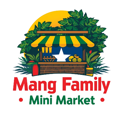 Mang Family Mini Market logo: A storefront with a star, surrounded by plants and a yellow sun.