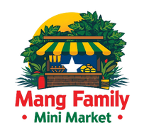 Mang Family Mini Market logo with a fruit stand, awning, and green foliage.