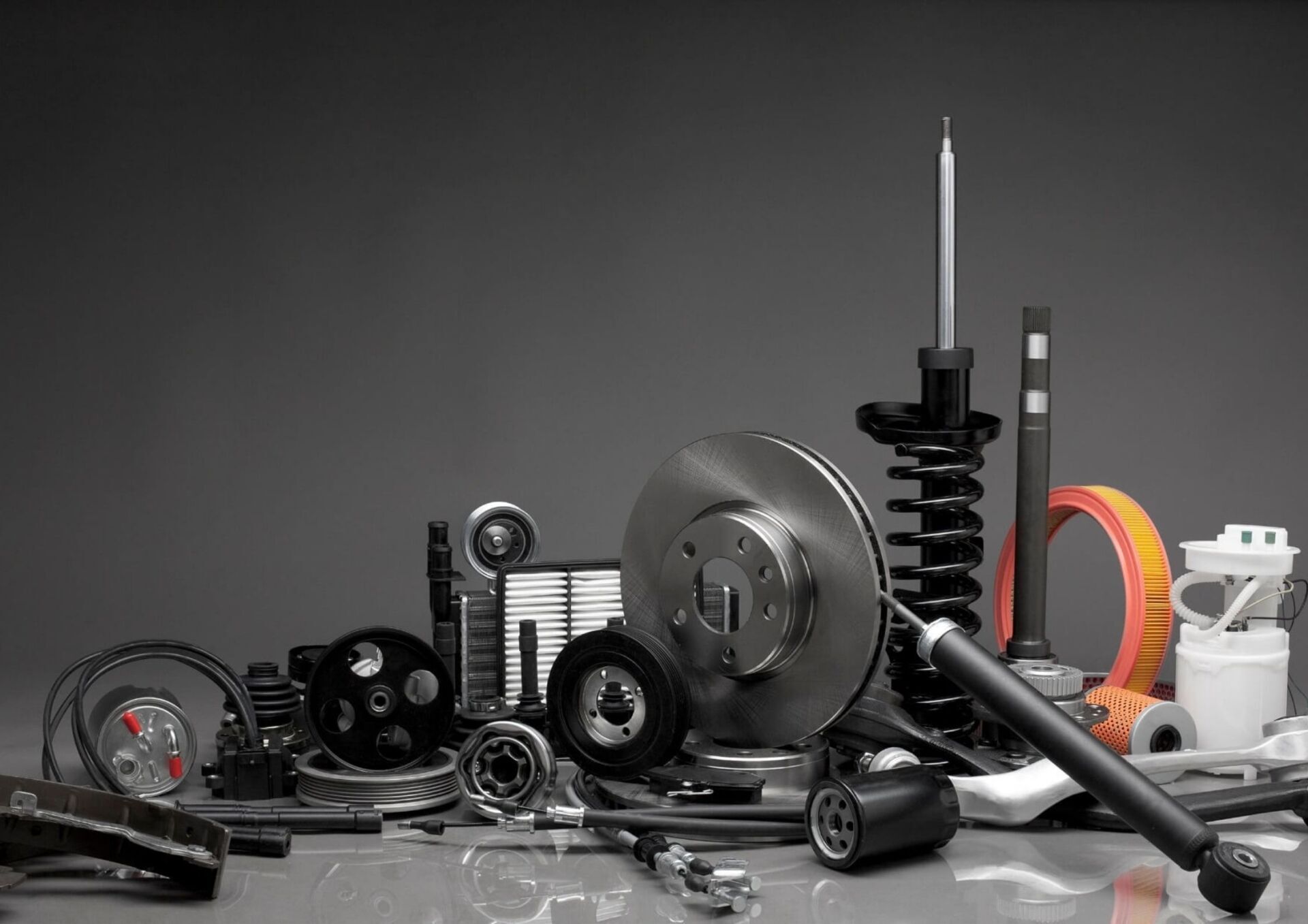 Workbench full of vehicle parts