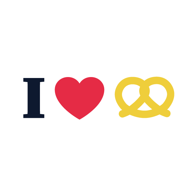 A red heart and a yellow pretzel on a white background