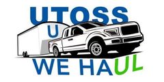 Logo featuring a white truck towing a trailer. 
