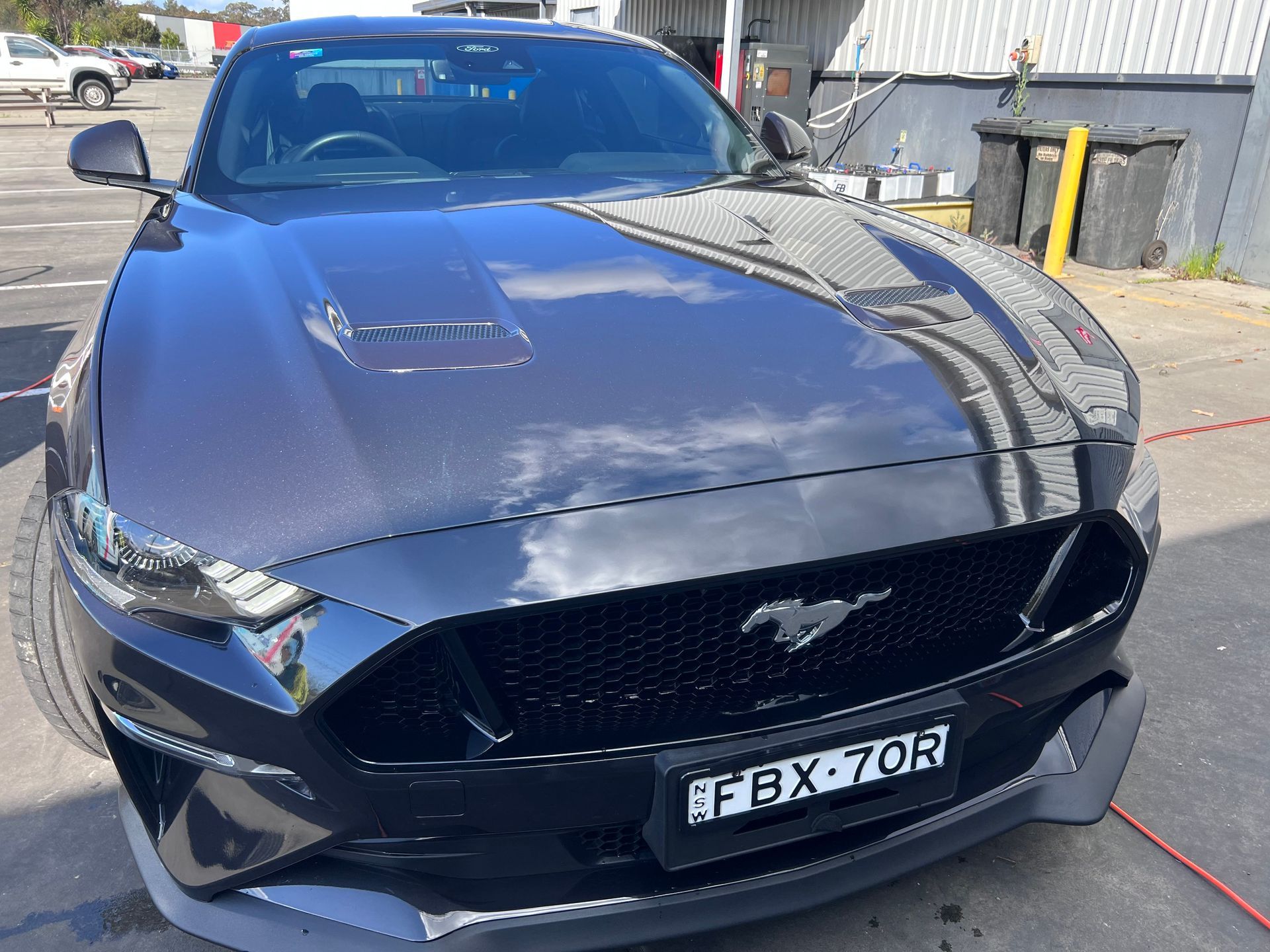 Dark Blue Ford Mustang, Front View With Black Grille — Car Detailing Mobile Cleaning Co In Port Macquarie, NSW