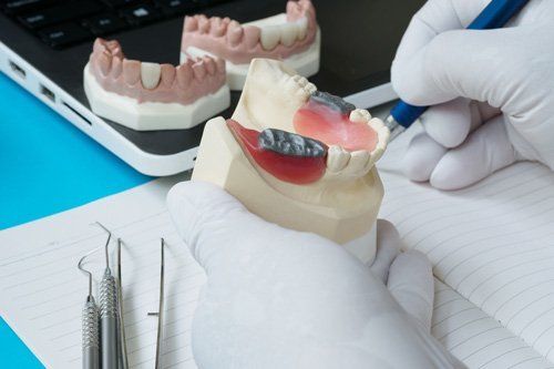 Dentist Holding a Teeth Model — Orange, CT — New England Dental Health Services PC