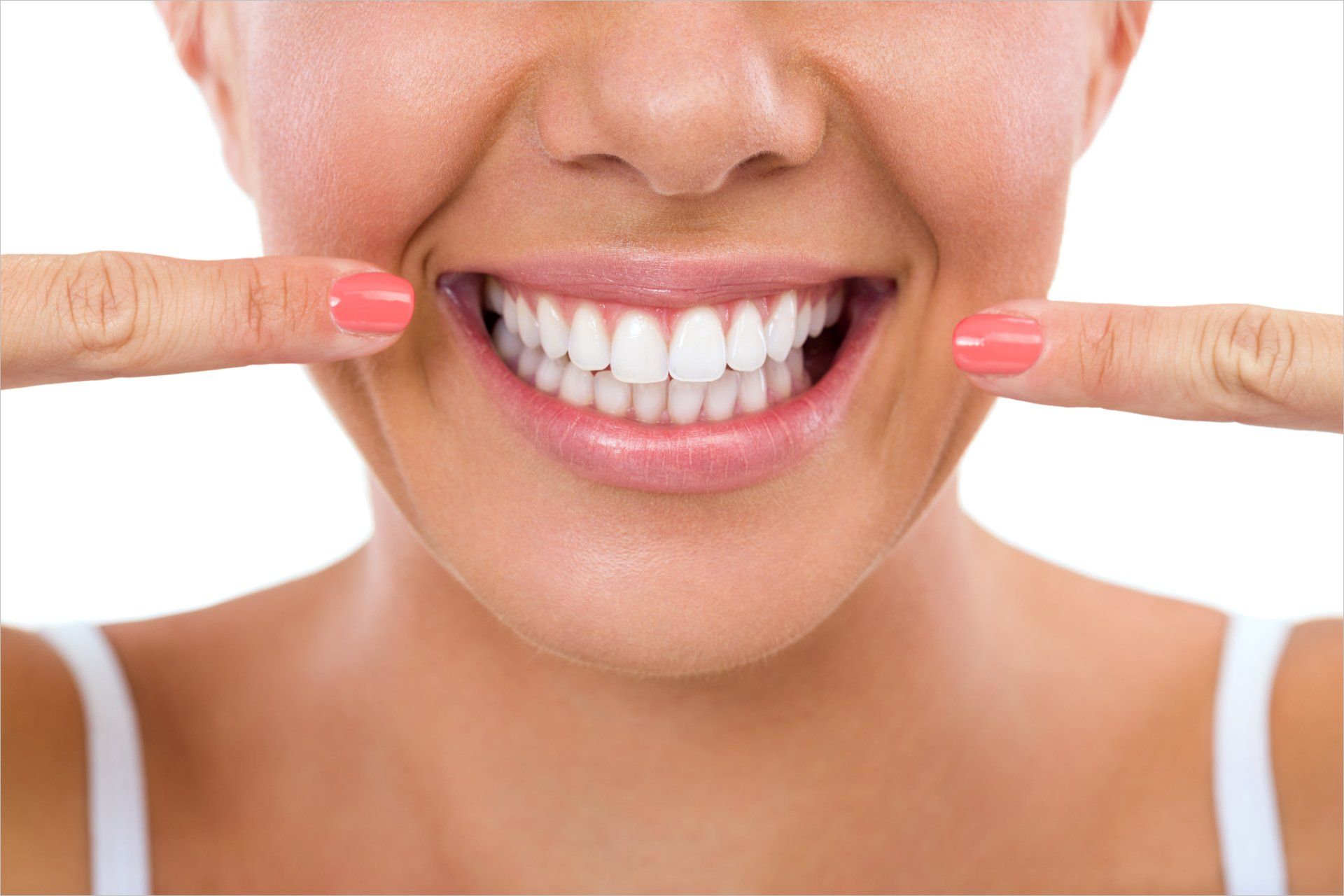 Woman Showing Her White Teeth — Orange, CT — New England Dental Health Services PC
