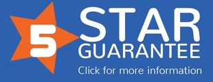 5-star guarantee badge with an orange star, the number 5, and text 