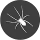 White spider on a dark gray circle.