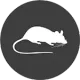 White silhouette of a mouse on a dark gray circle.