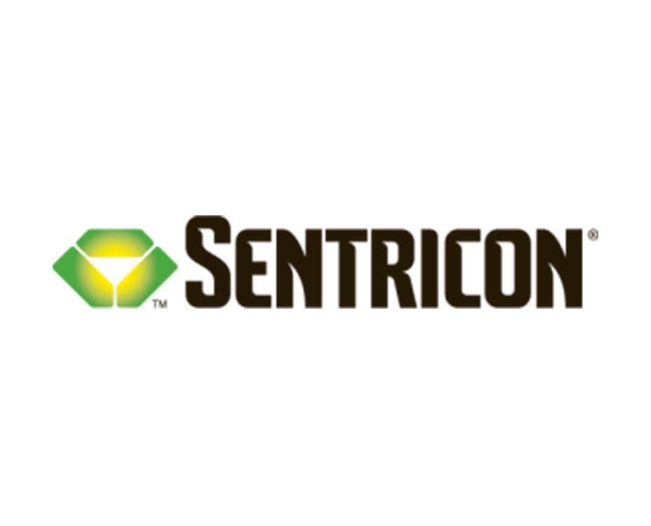 Sentricon logo: Green and yellow gem icon, black text 