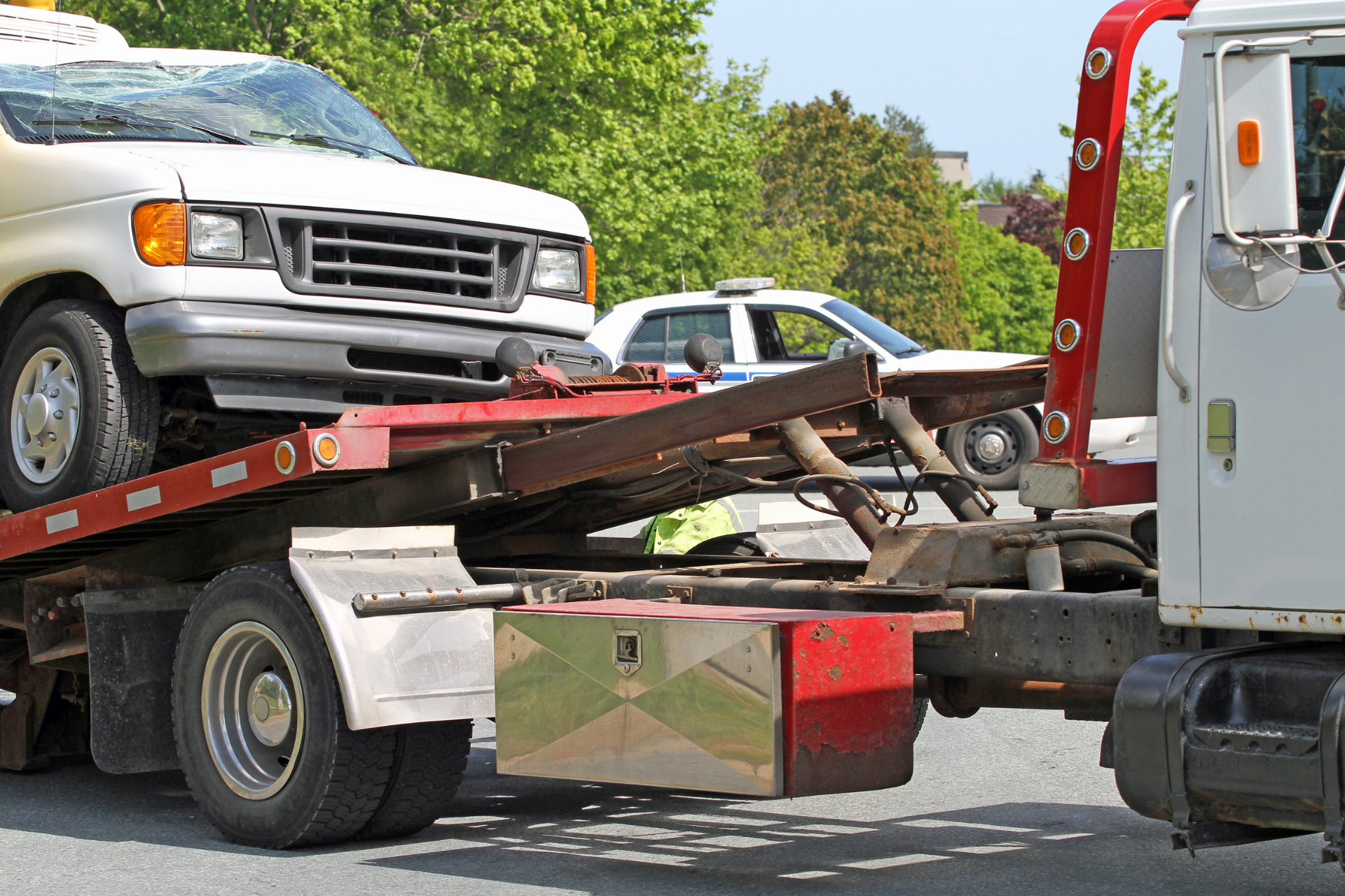 Car on Tow Truck After an Accident