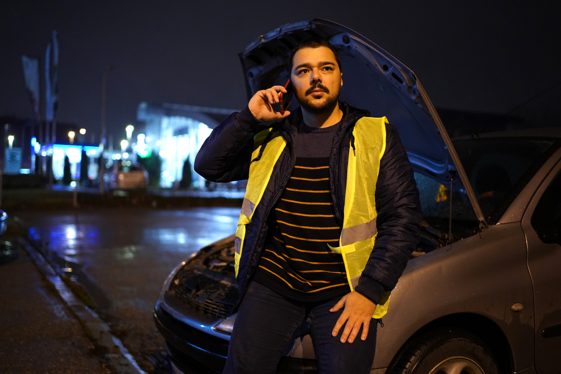 Waiting for Roadside Assistance at Night