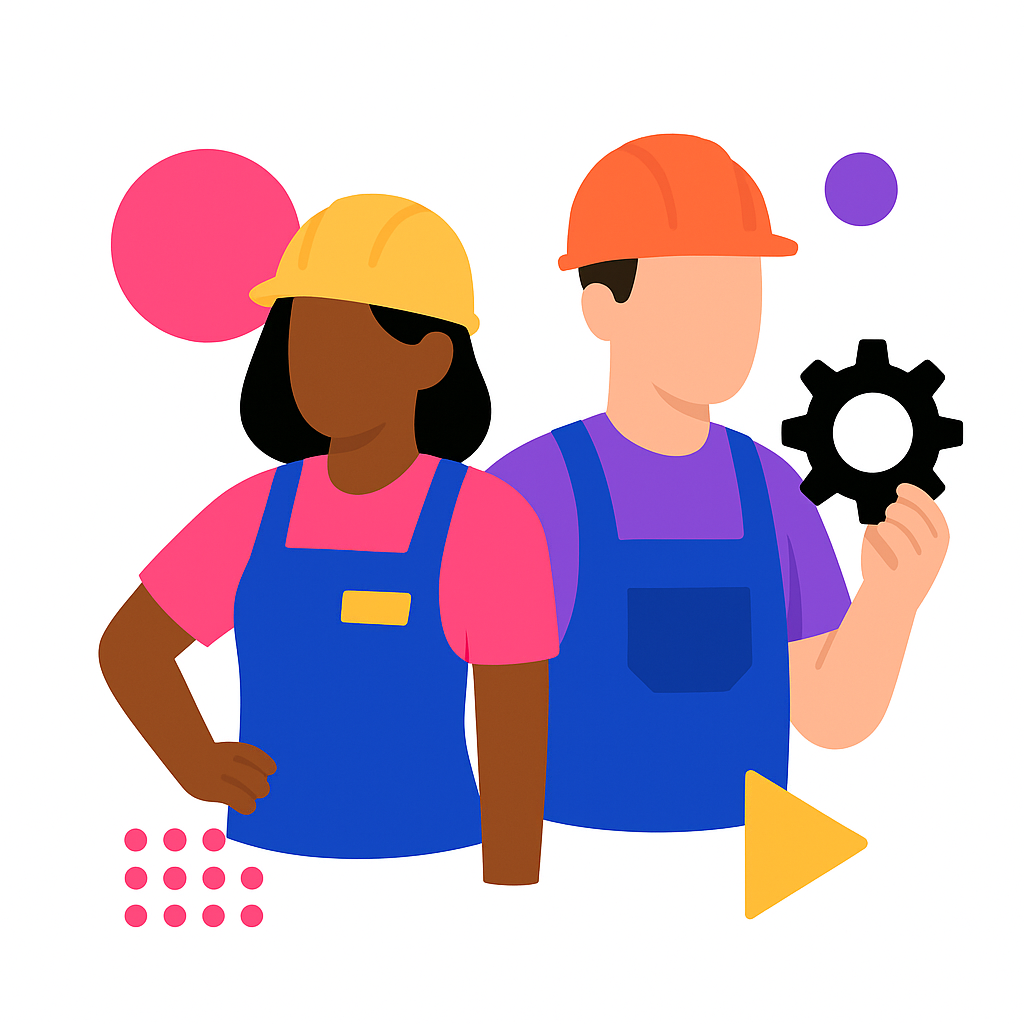 A man and a woman are standing next to each other holding a gear.