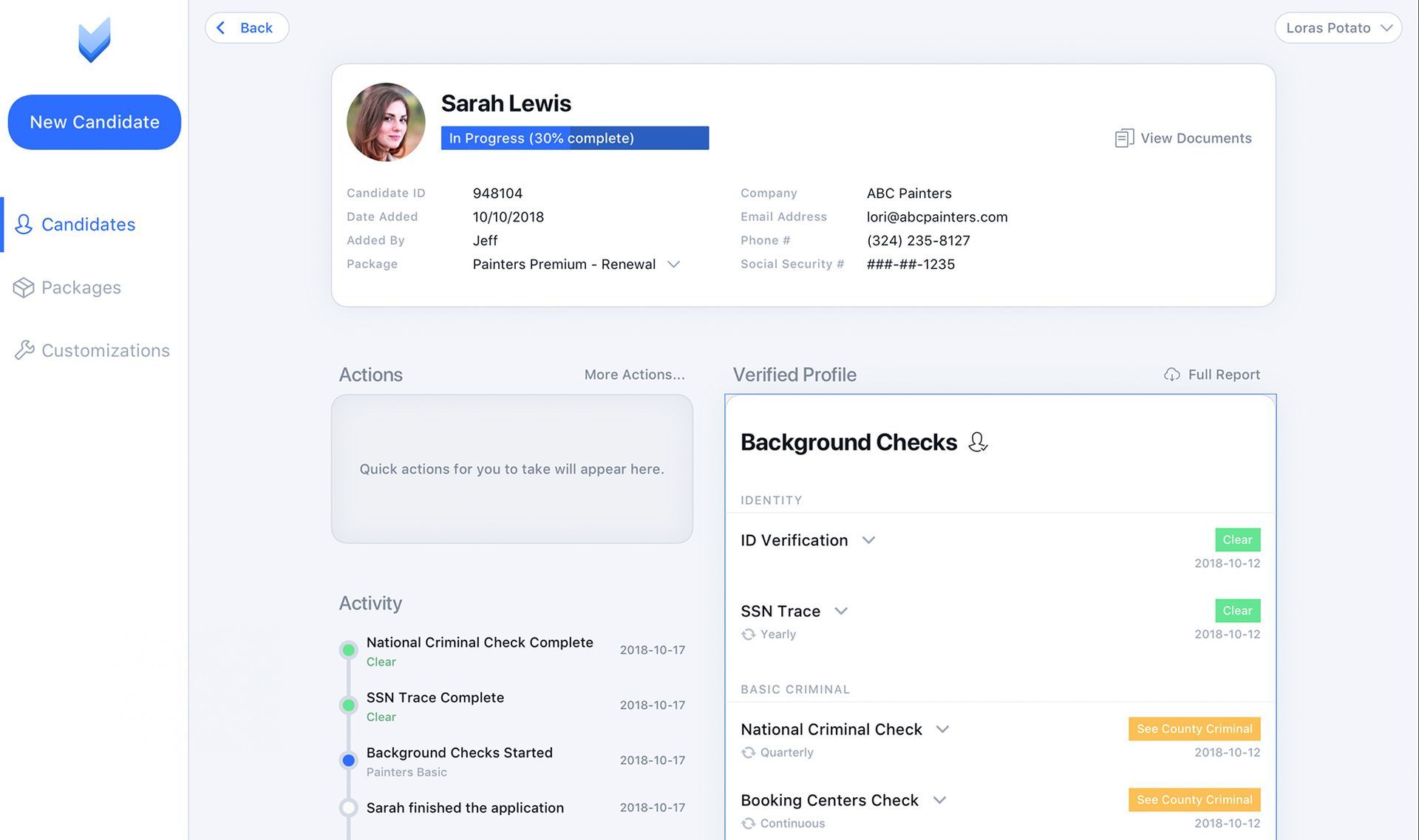 Vetty onboarding software interface