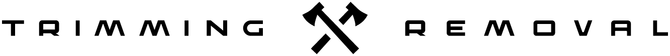 “Trimming Removal” logo with crossed tools icon in black text on white background