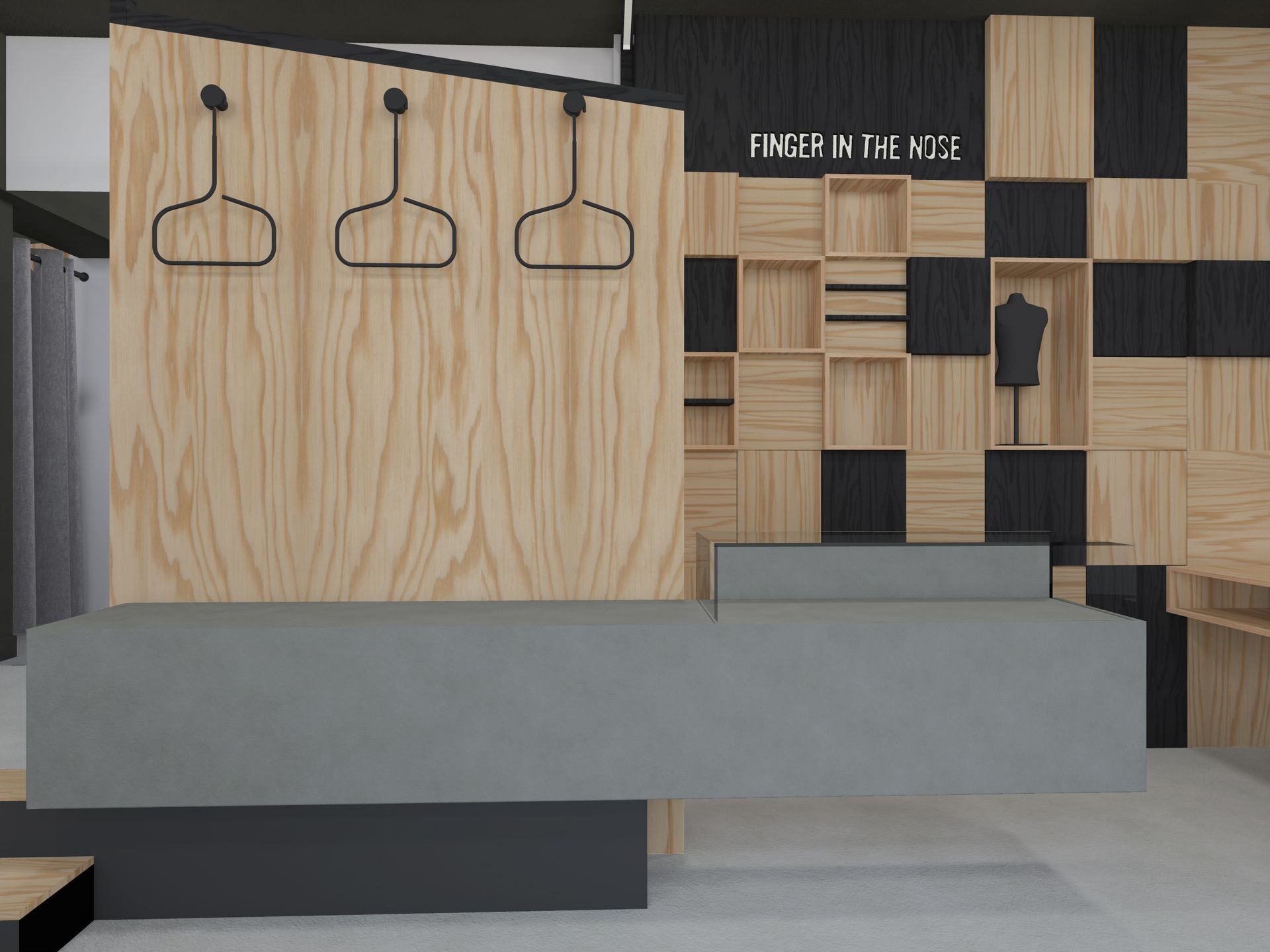 Douglas Fir Plywood panels in a clothing shop