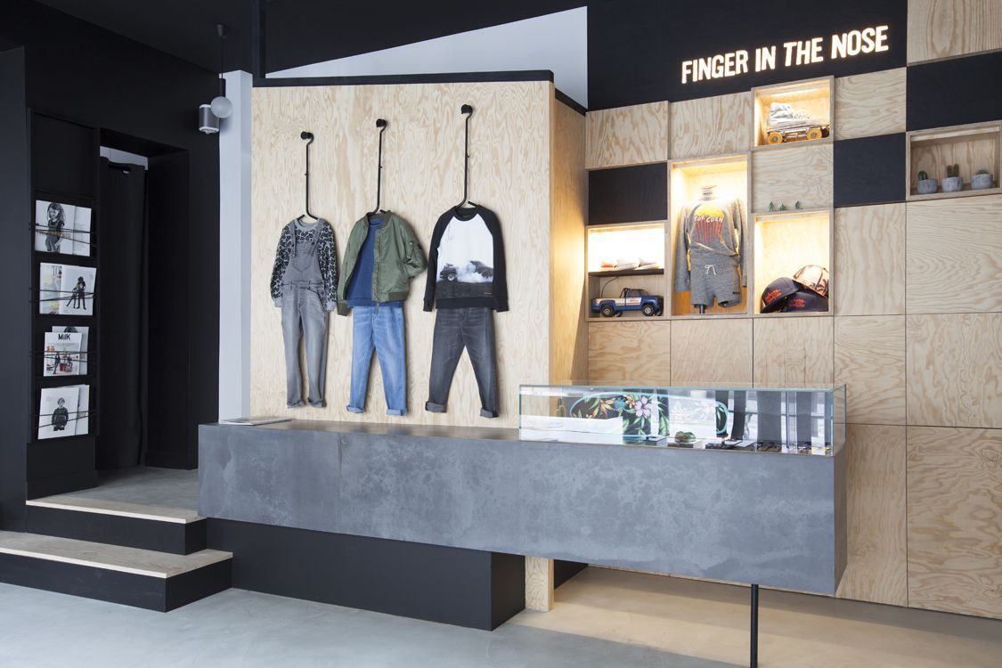 Douglas Fir Plywood shelves and units in a clothing shop