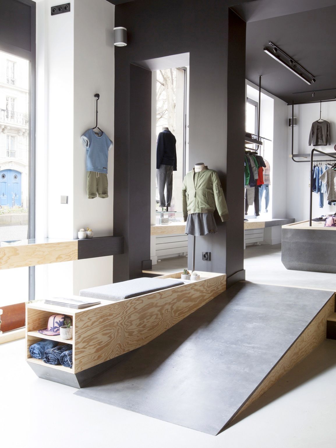 Douglas Fir Ply furniture in a clothing shop